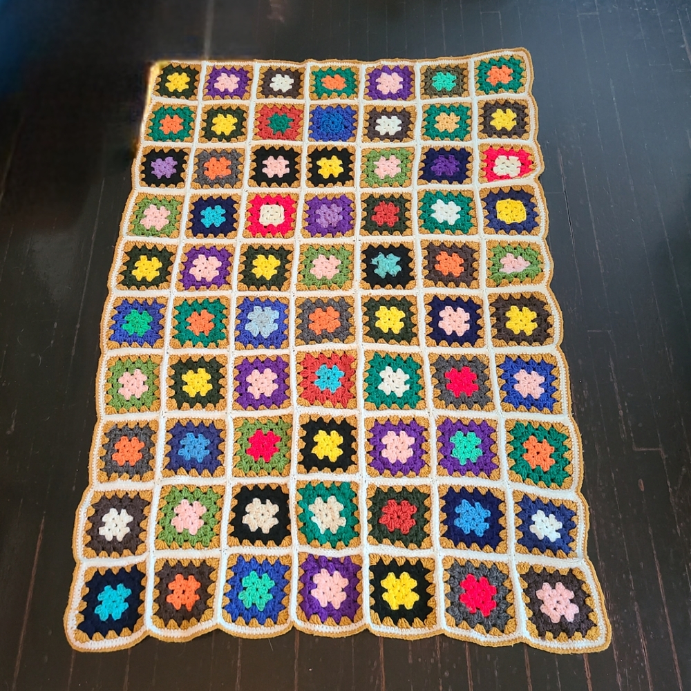 Handmade Crochet Granny Rectangular Colorful Throw Blanket